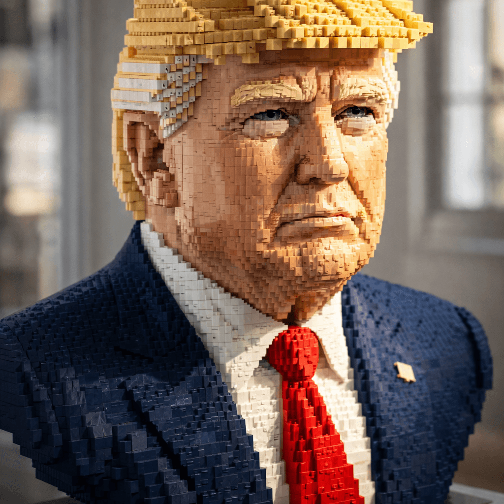 AI generated: Ultra-detailed Lego bust of Donald Trump, built in the classic Lego mosaic sculpture style. The face...