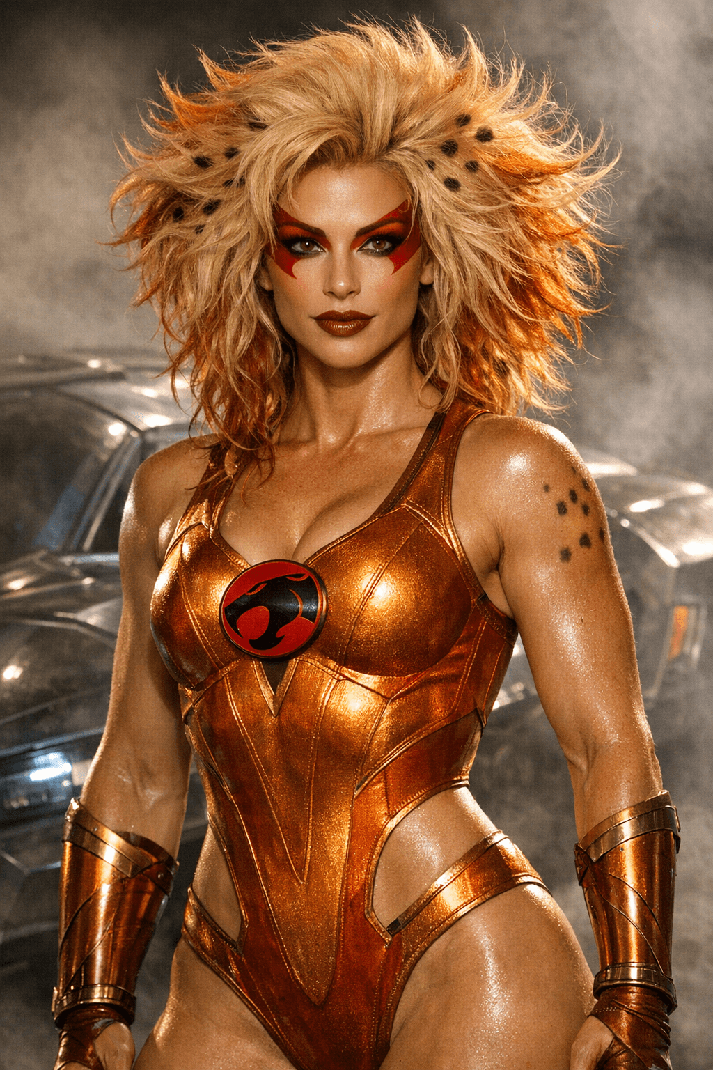 AI generated: Cheetara from ThunderCats, sexy and athletic female warrior with a muscular, toned build, wild volum...