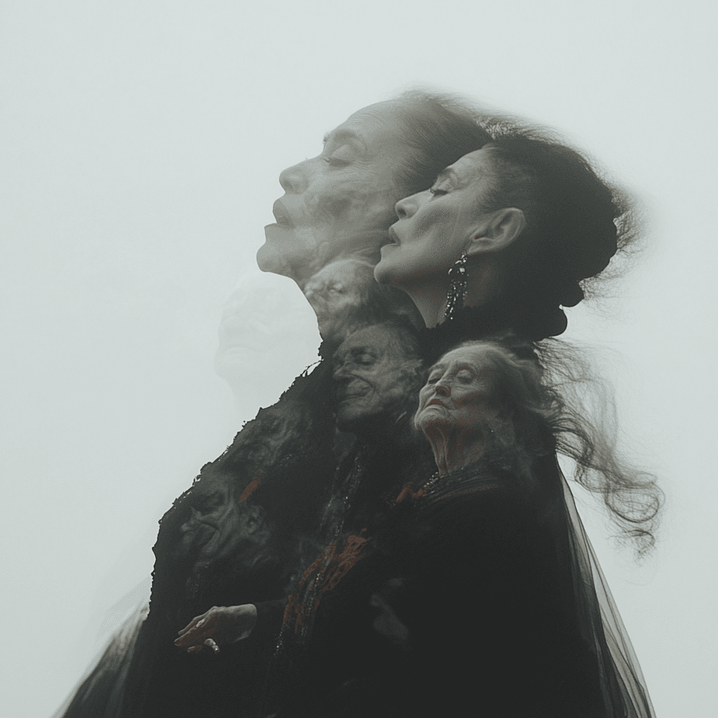 AI generated: editorial photo of Rosalia lookalike singing Flamenco, its a double exposure and you can see older F...