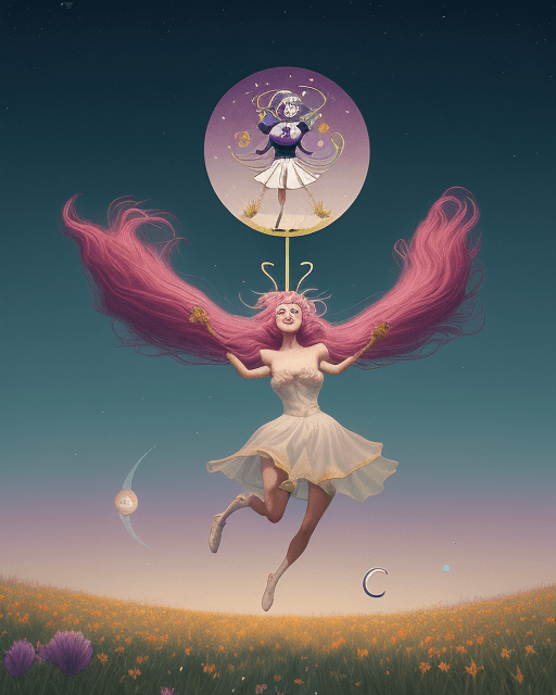 AI generated: An image of a whimsical Fool Tarot Card character frolicking through a vibrant meadow, bathed in eth...