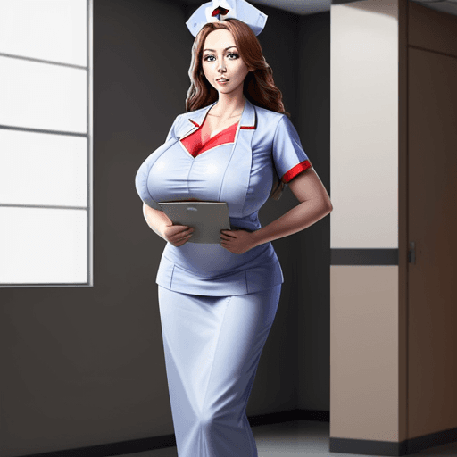 AI generated: Hyper realistic full body shot of a beautiful lady in a nurse uniform, huge breasts