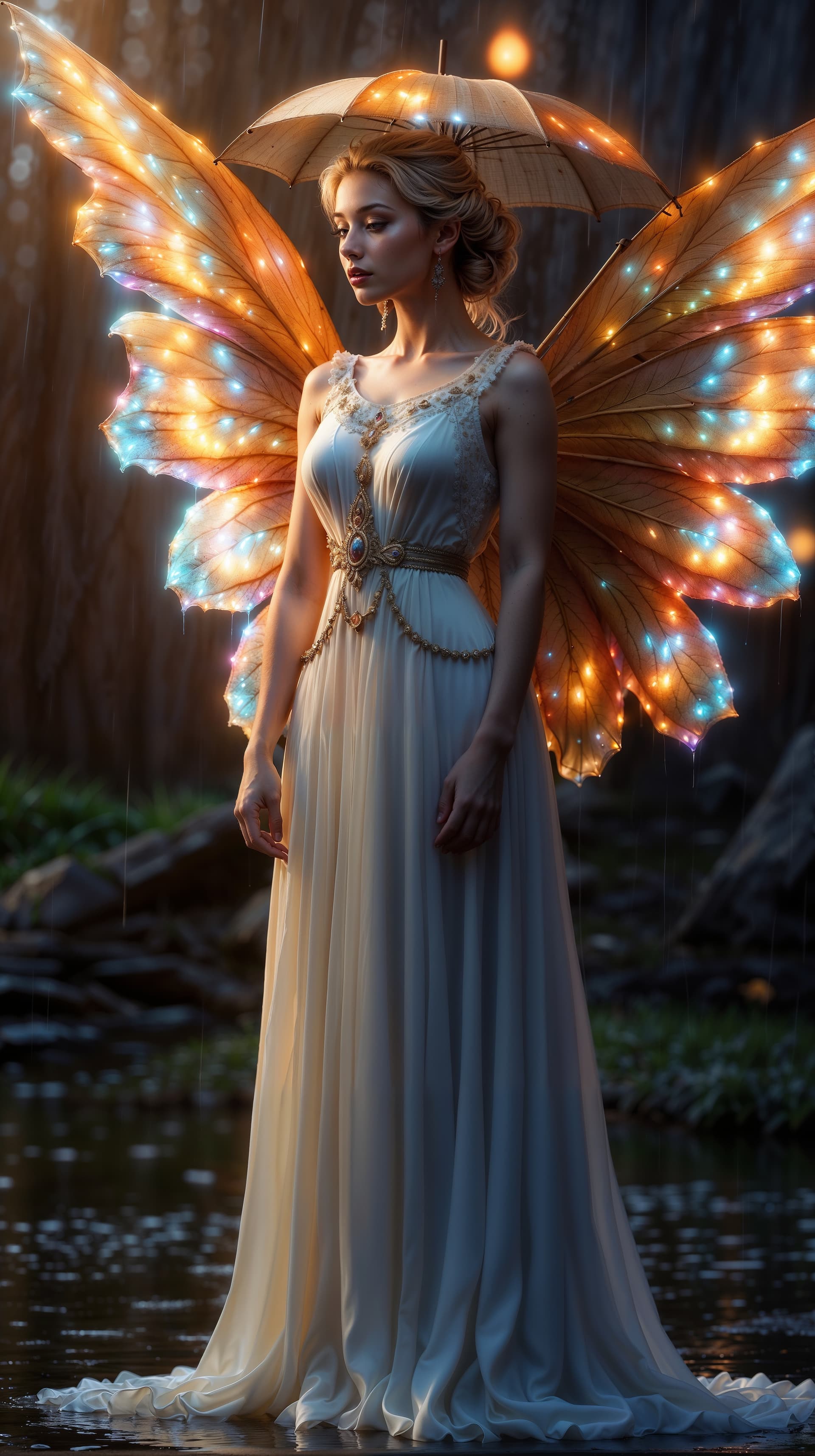 AI generated: Image Remixed with the following Prompt: An enchanting figure made of enchanted flames stands holdin...