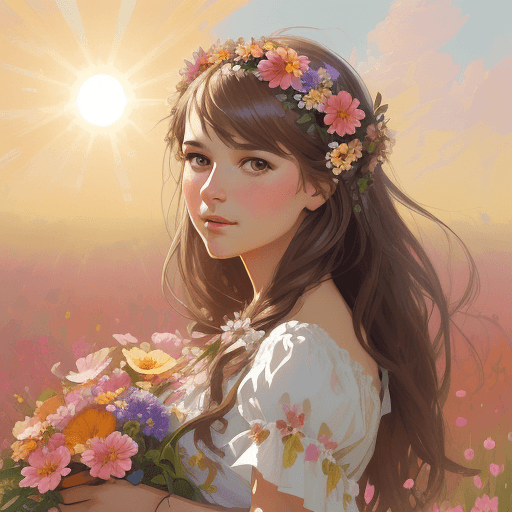 AI generated: commercial illustration of a woman dressed in flowers with flowers in her hair, in the style of artg...