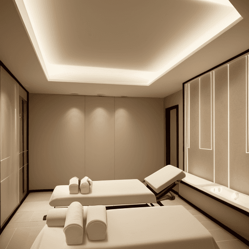 AI generated: massage room  luxurious spa room with a serene and modern aesthetic. The room should incorporate the...