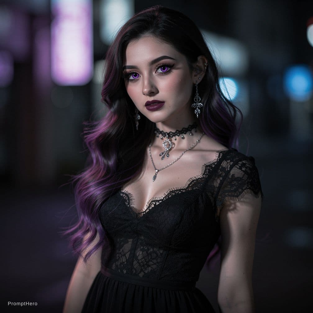 AI generated: goth girl, cute girl, purple eyes, sexy, big breast and ass