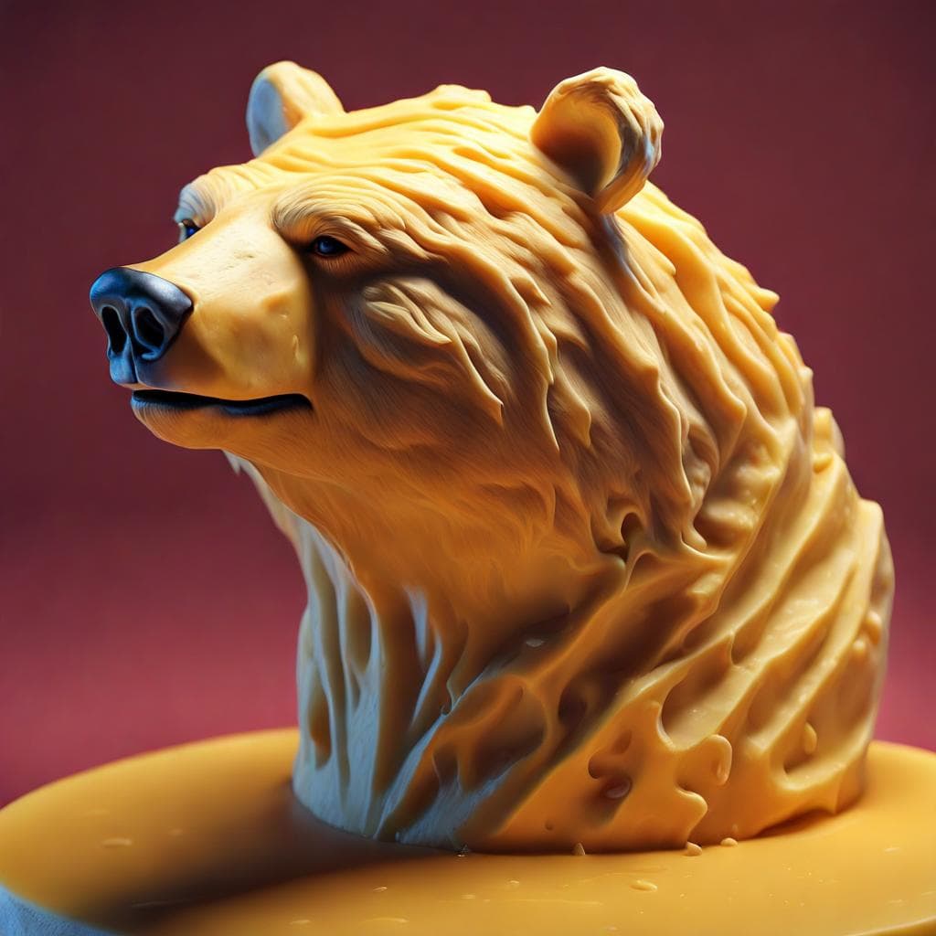AI generated: Describe the process of sculpting a lifelike bear using cheese as the primary material, cheese ears,...