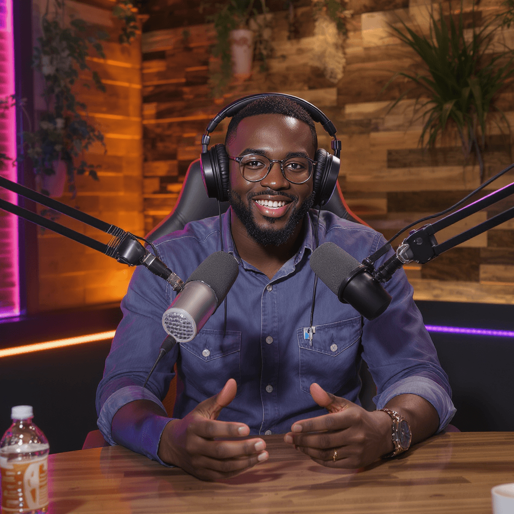 AI generated: Create a pitch themed Podcast studio background  only 