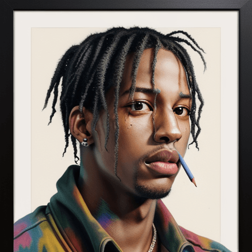 AI generated: travis scott portrait, crayon art
