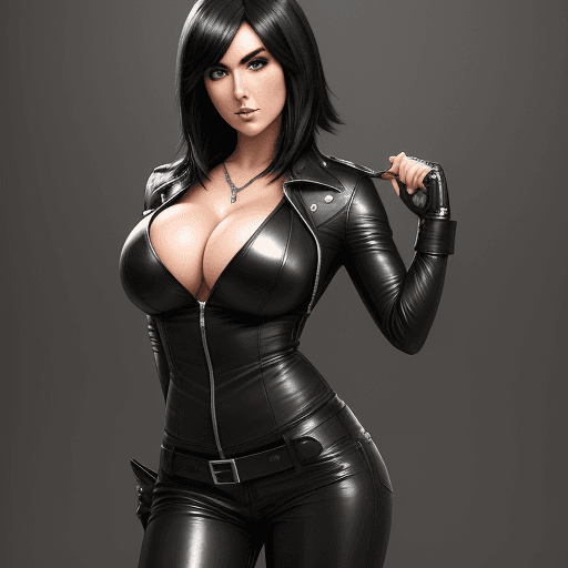 AI generated: Hyper realistic Jessica Nigri black hair in leather outfit 