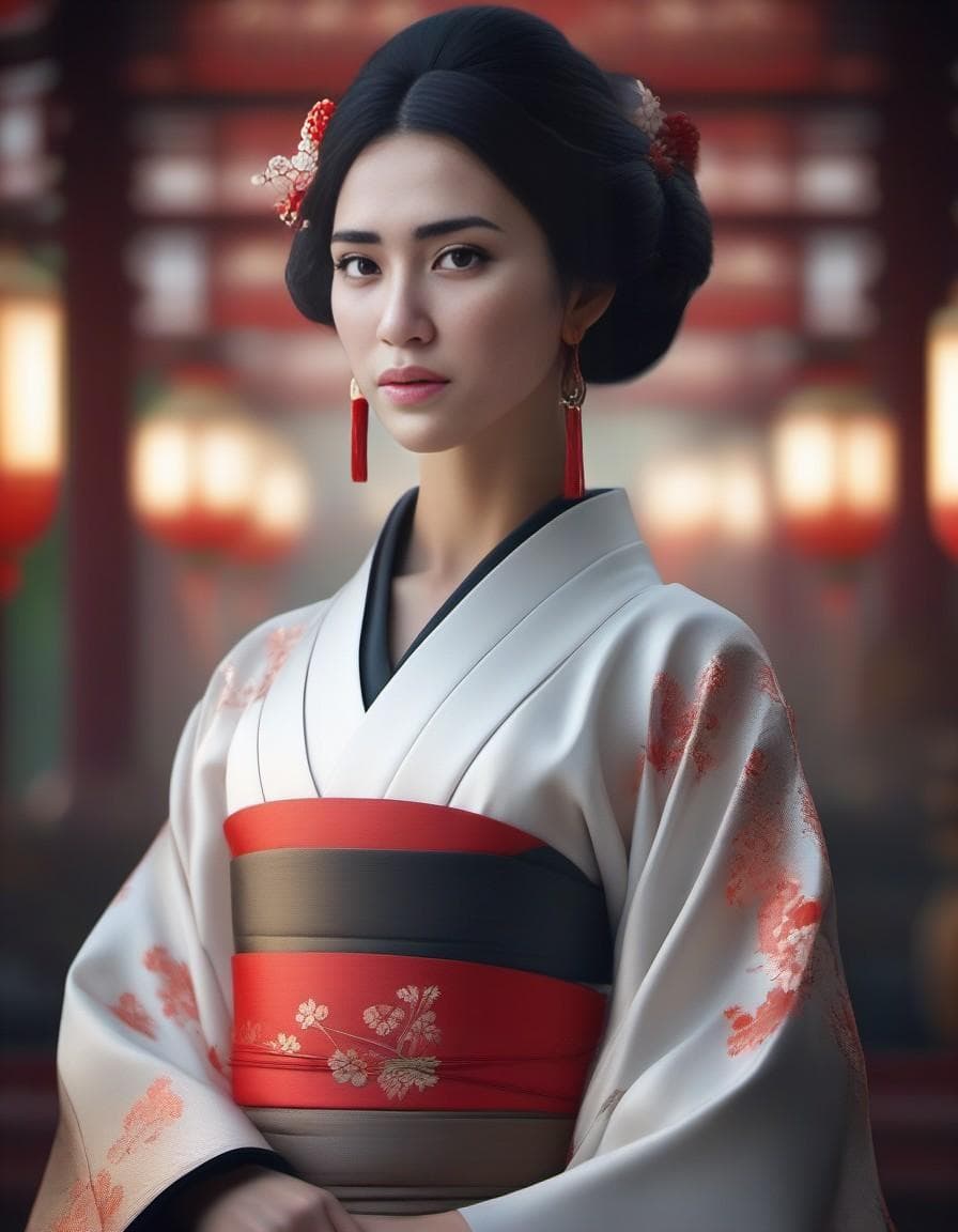 AI generated: redshift style, a real perfect female body of beautiful Geisha, perfect face, intricate, elegant, hi...