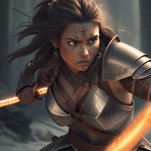 AI generated: cinematic film still (extremely detailed CG unity 8k wallpaper) full body portrait of a fierce, stun...