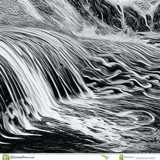 AI generated: Create a striking 2D black and white engraving gently flowing water. Black background, water only on...