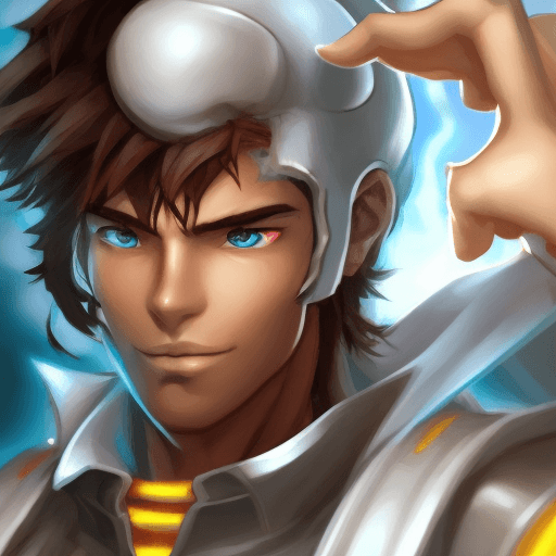 AI generated: hero from a computer fighting game with brown hair and blue eys