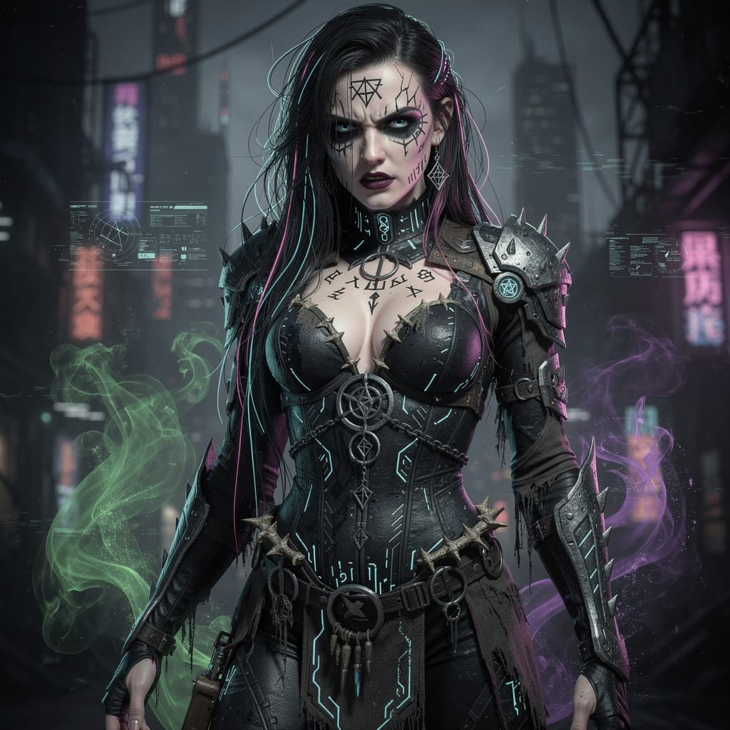 AI generated: Design a photorealistic portrait of a woman with dark makeup and makeup art, set in a dark concept a...