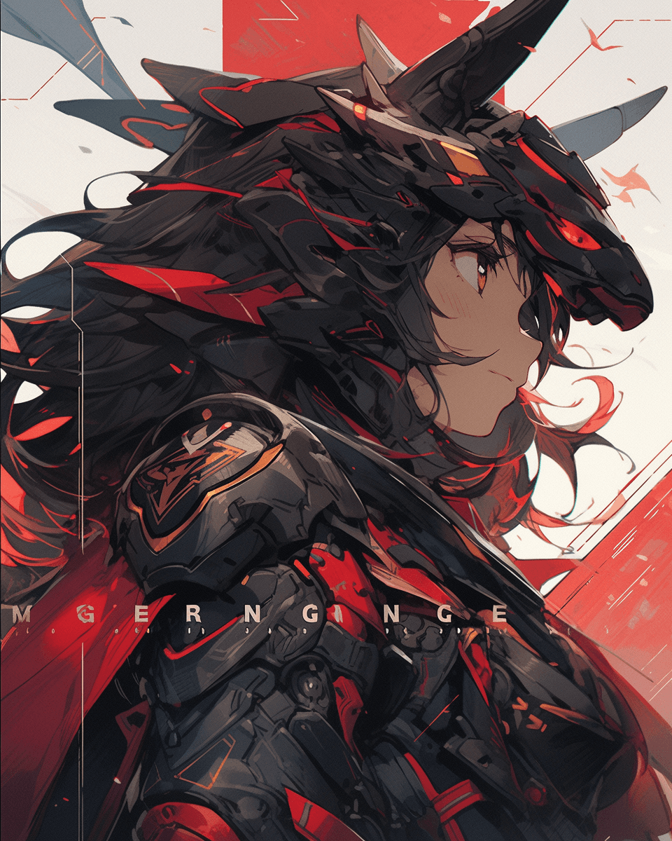 AI generated: dark knight game art, in the style of mecha anime, light bronze and red, rococo-inspired art, sharp ...