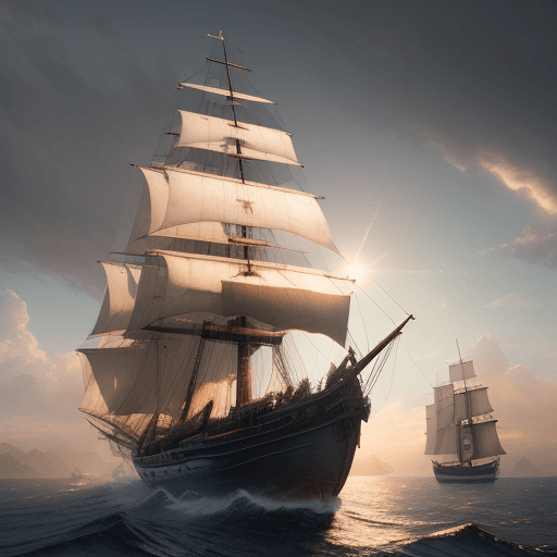 AI generated: Photo of a ultra realistic sailing ship, dramatic light, pale sunrise, cinematic lighting, battered,...