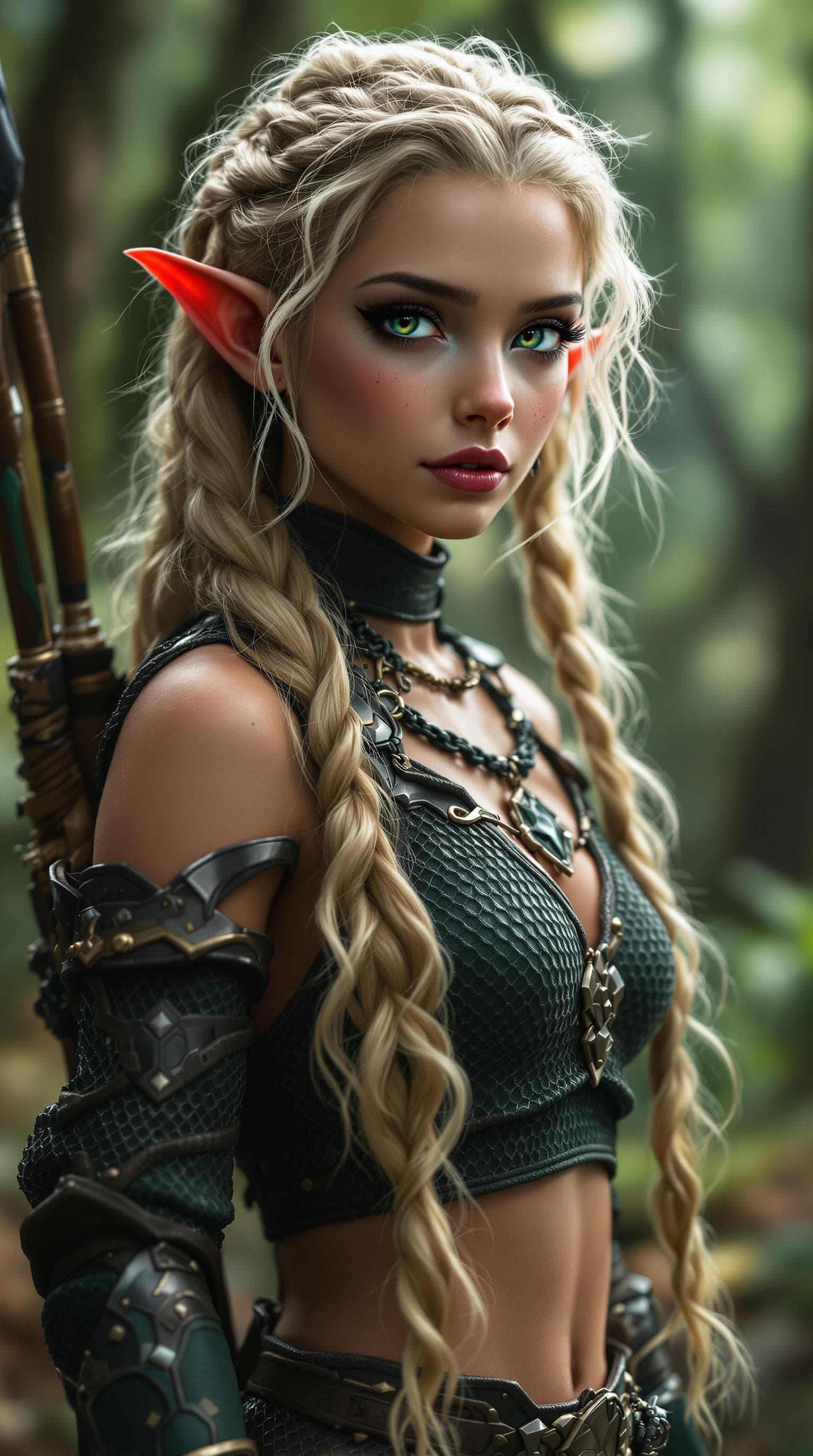 AI generated: A professional photograph of most beautiful girl in the world, a young adult old short-eared elf, ca...