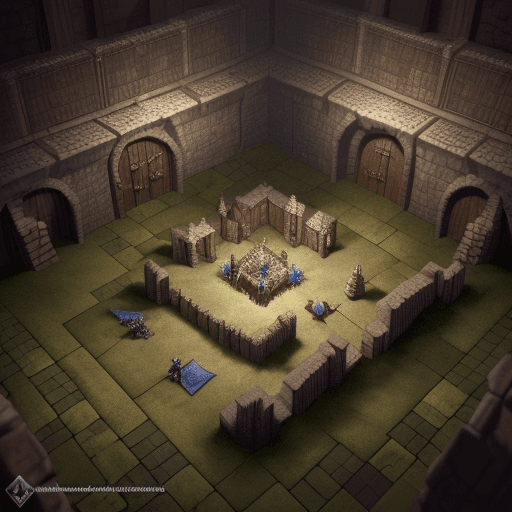 AI generated: topdown picture of the floor of a Dungeon room, from above, topdown view, 4x4 suares, warhammer ques...