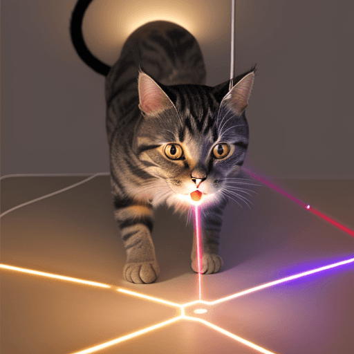 AI generated: A cat's paw shaped light fixture with a laser pointer in the center to tease the cat.