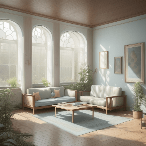 AI generated: High resolution photography interior design, dreamy sunken living room conversation pit, wooden floo...