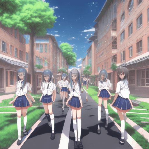 AI generated: anime girl walking down a street in a school uniform, smooth anime cg art, anime visual of a cute gi...