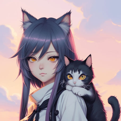 AI generated: a close up of a person with a cat on their shoulder, beautiful anime catgirl, anime catgirl, anime v...