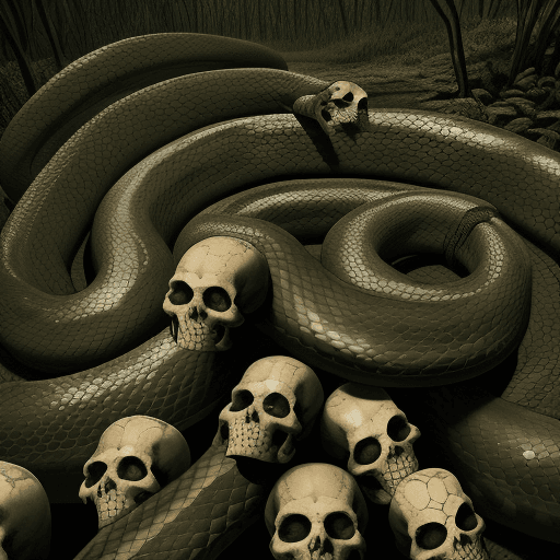 AI generated: Anaconda surrounding 9 skulls