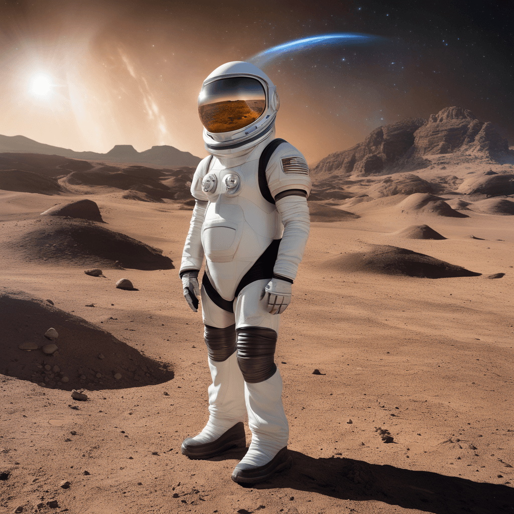 AI generated: An intrepid 37-year-old space archaeologist, wearing a space-ready archaeology suit and holding an e...