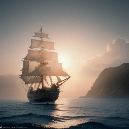 AI generated: Photo of a ultra realistic sailing ship, dramatic light, pale sunrise, cinematic lighting, battered,...