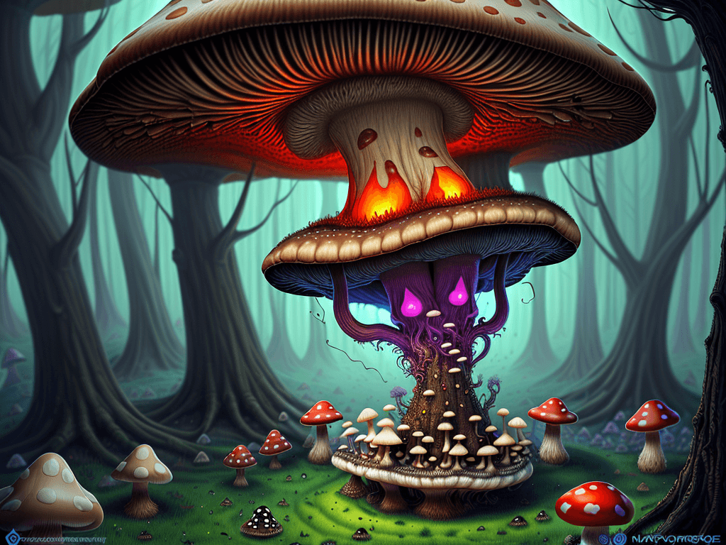 AI generated: sleep paralysis while on mushrooms, mushroomcore, naturecore, high quality art, digital art, extreme...