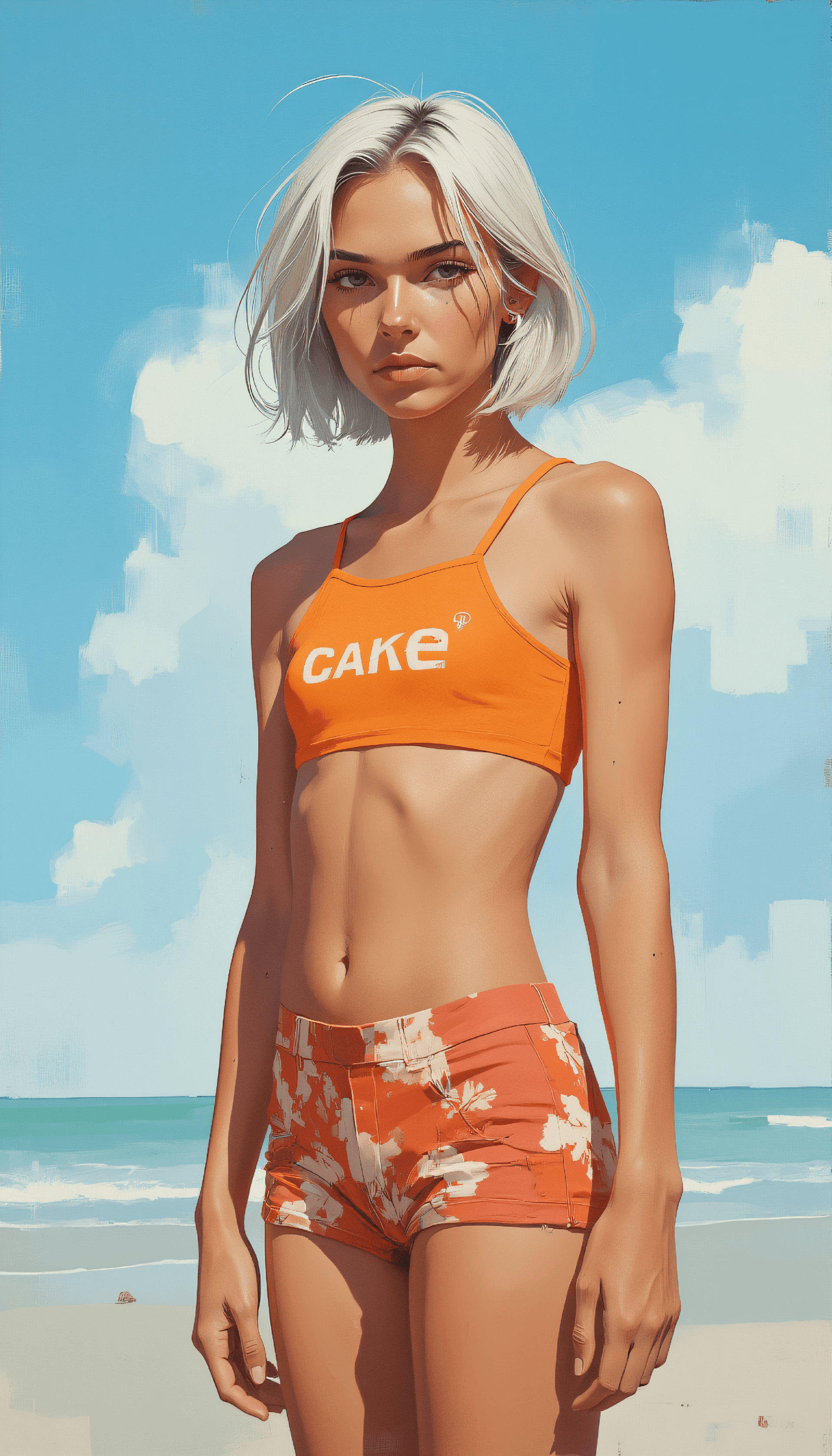 AI generated: semi-realistic fashion digital painting, in bright, airy aesthetic with light saturated blue tones, ...