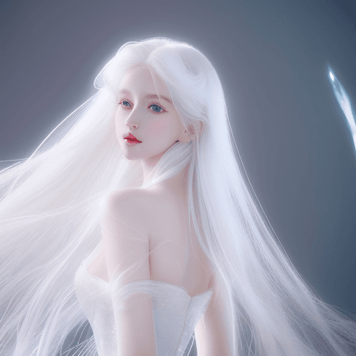 AI generated: a beautiful girl, (Long white hair), white fantasy dress, showcasing delicate figure and graceful cu...