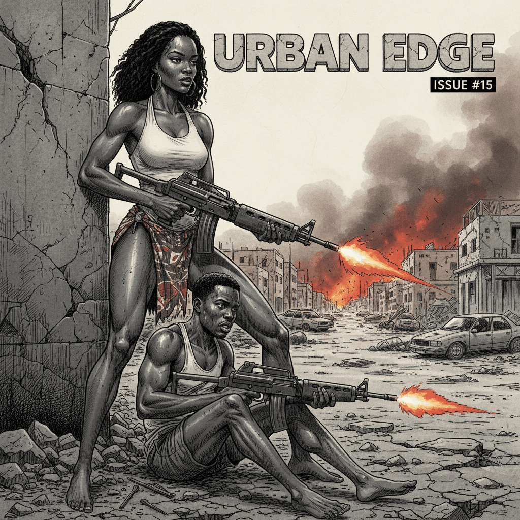 AI generated: 
Comic book cover illustration, full body shot of young beautiful African American woman, top model...