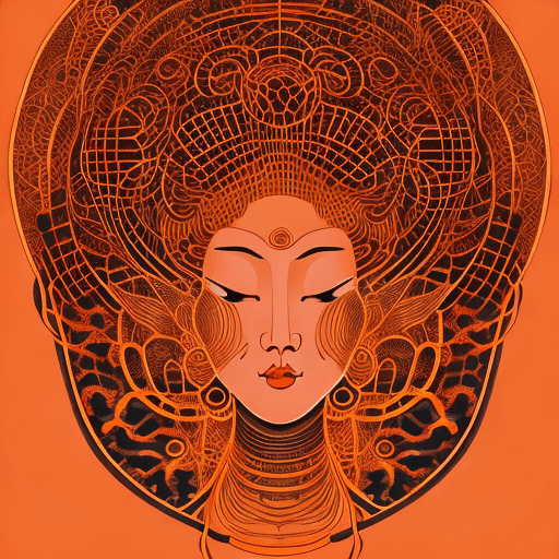 AI generated: spirographing, in the style of feminine portraiture, dark orange and light gold, asian-inspired moti...