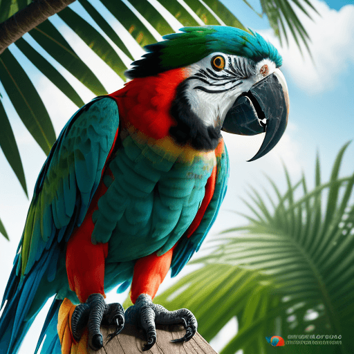 AI generated: macaw in the carribean, natural light, post processing, color grading, wildlife photography, hd, pho...