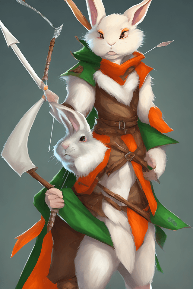 AI generated: female d&d harengon, female dnd rabbitfolk, female d&d anthro rabbit :: white fur with light orange ...