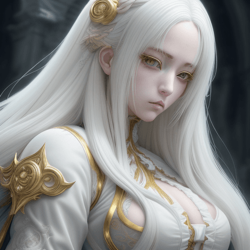 AI generated: anime manga style,long white hair,golden white deatils,,,, highly detailed,Cinematic Lightingetherea...