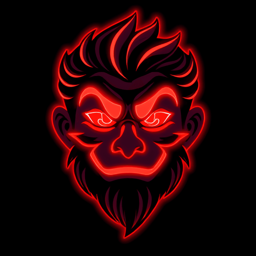 AI generated: A red and white palette face centered on a black background, vector art, Sumatra-ism, mascot illustr...