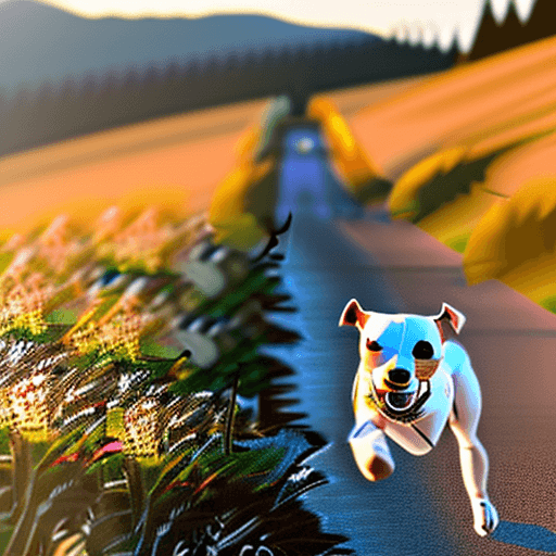 AI generated: hyper realistic, anime, anthropomorphic dog, jack russell terrier head, running, speed, fast, backpa...