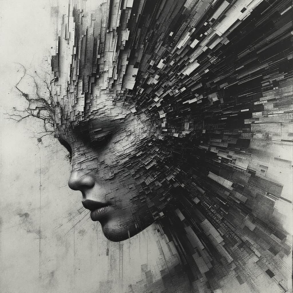 AI generated: distortion effect failure of an old emotive image being rewound 