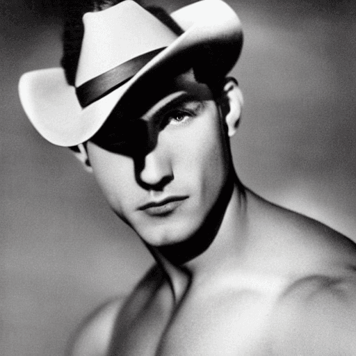 AI generated: hollywood, black wavy hair, muscular, standing, wearing a stetson, perfect eyes, perfect face, color...