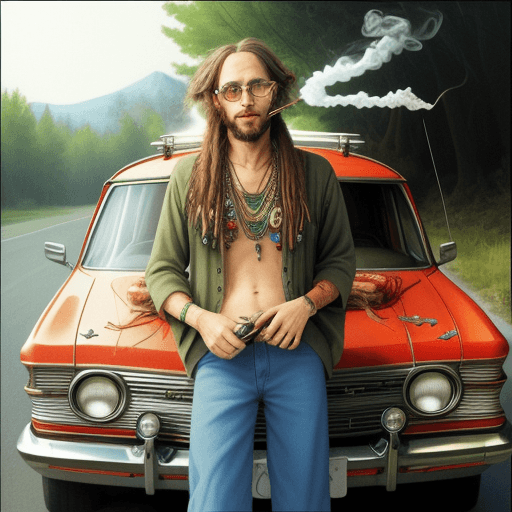 AI generated: Average hippy dude smoking a joint driving a station wagon
