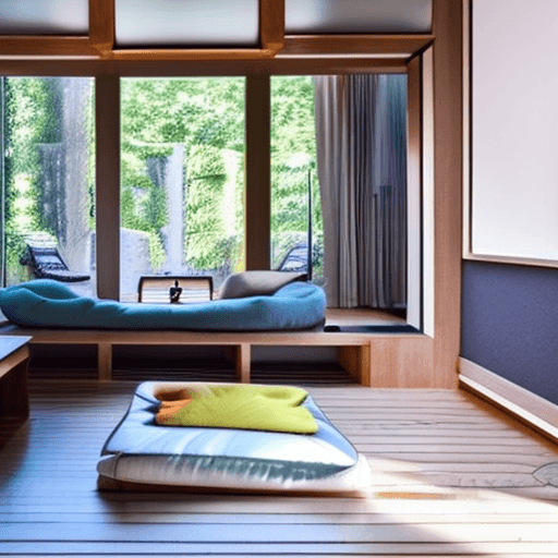 AI generated: high resolution photography interior design, dreamy sunken living room conversation pit, wooden floo...