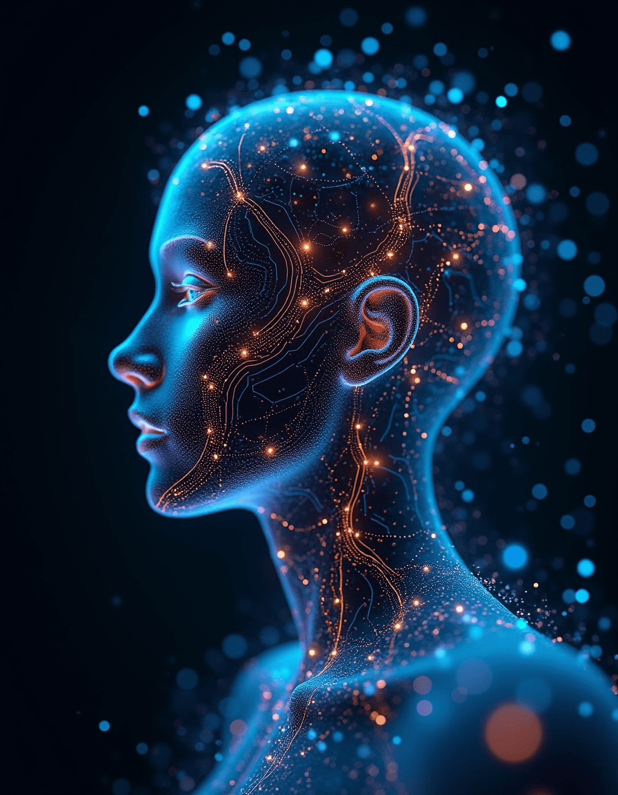 AI generated: cybernetic human AGI hybrid in cosmic meditation