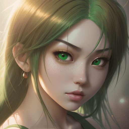 AI generated: Hot girl with green hair highlights in tank top, long brown hair, in the style of hyper-realistic at...