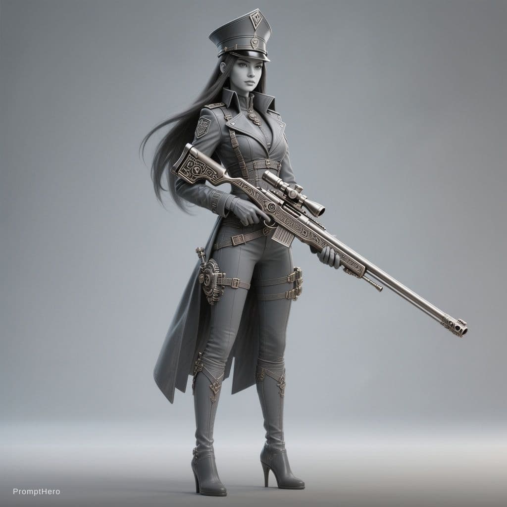 AI generated: full body elite enforcer sharpshooter woman inspired by Caitlyn, tall and slender body proportions, ...