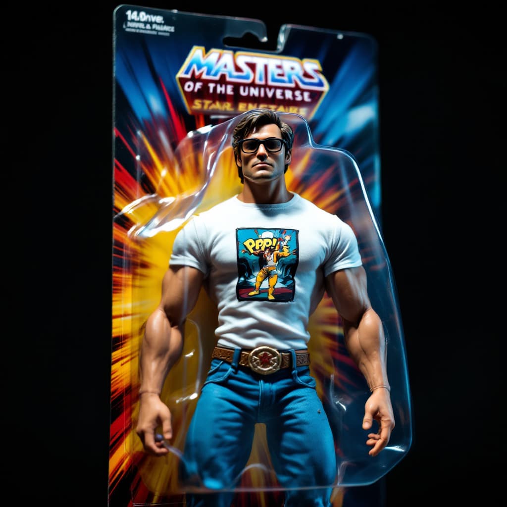 AI generated: A photo-realistic action figure packaged in a vintage 1980s Kenner Star Wars blister pack. The figur...