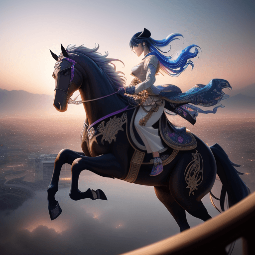 AI generated: Kyoto Animation stylized anime mixed with tradition Arabian artworks~ A Arabian Horse flying at mode...