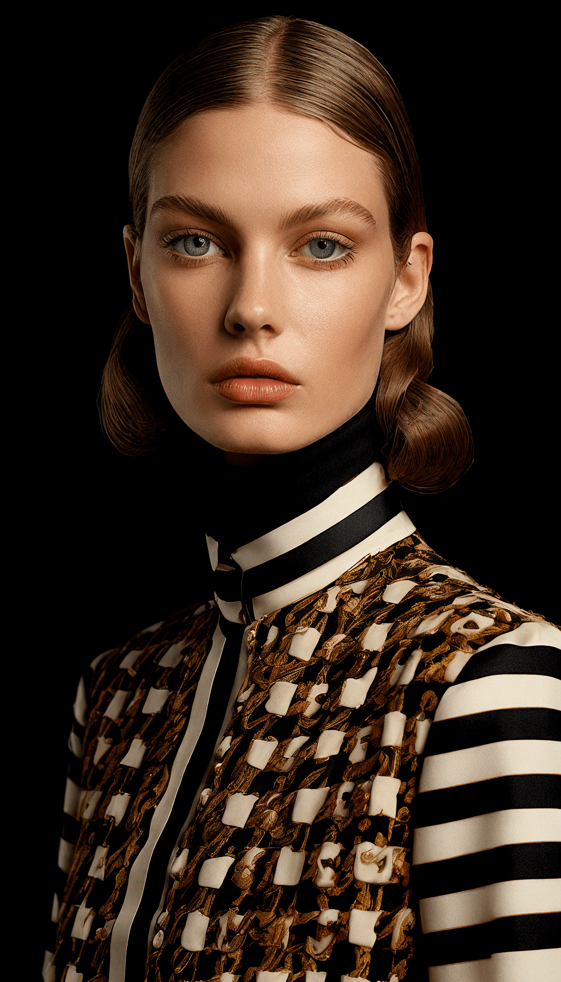 AI generated: Medium shot portrait of  a beautiful model in Miuccia Prada outfit, fashion shot, editorial, highly ...