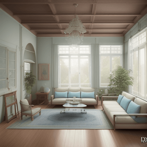AI generated: High resolution photography interior design, dreamy sunken living room conversation pit, wooden floo...